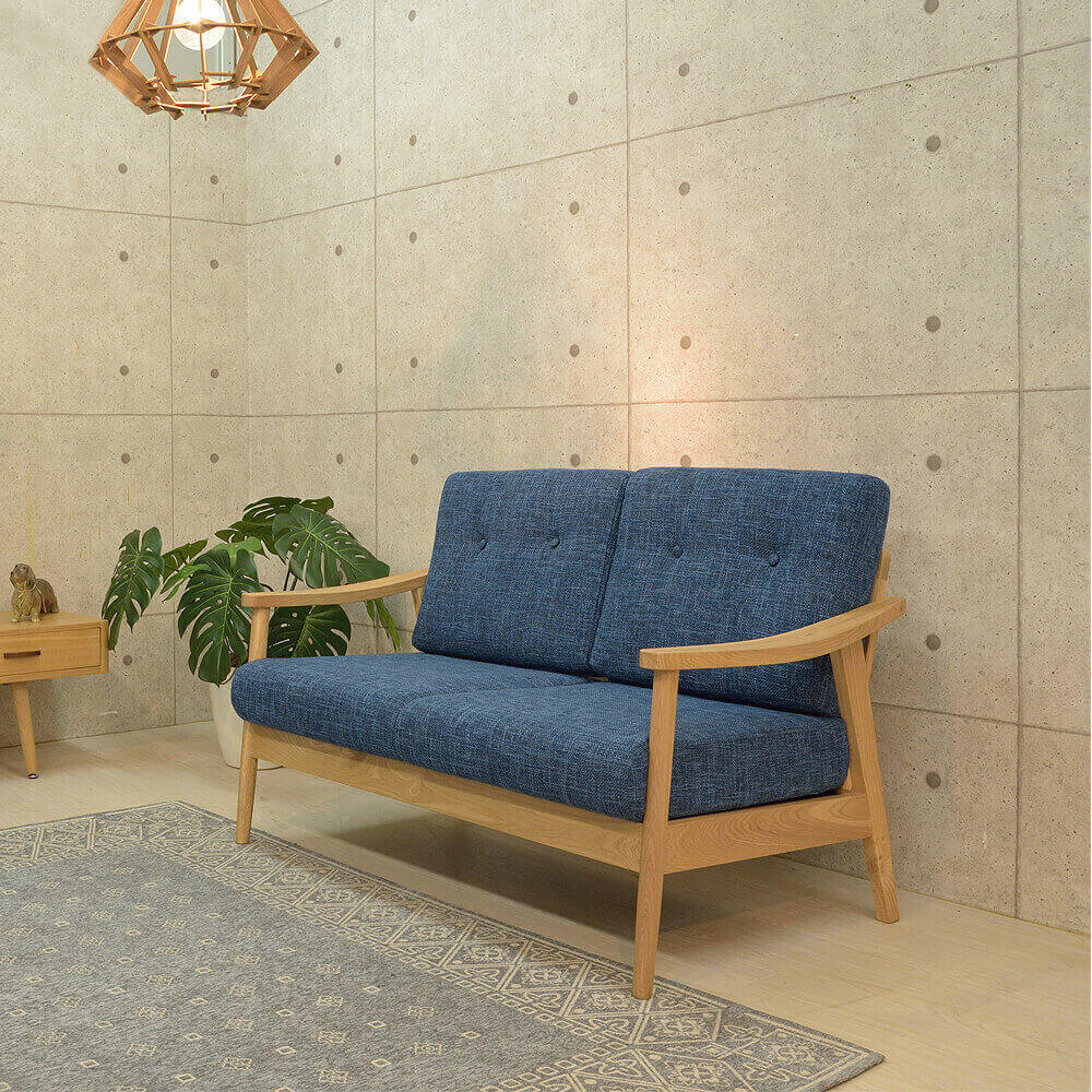 天然木2人掛けソファ