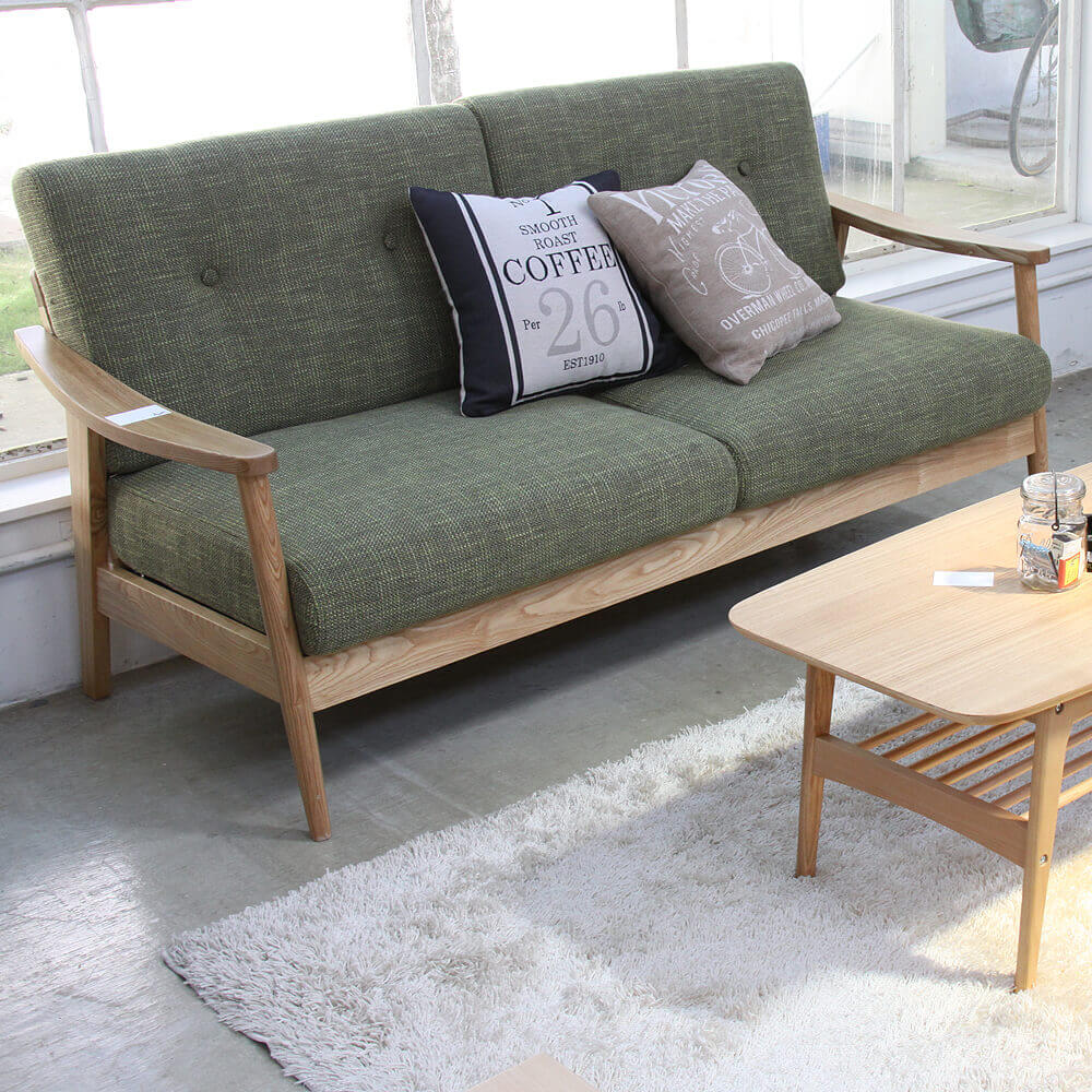 天然木2人掛けソファ