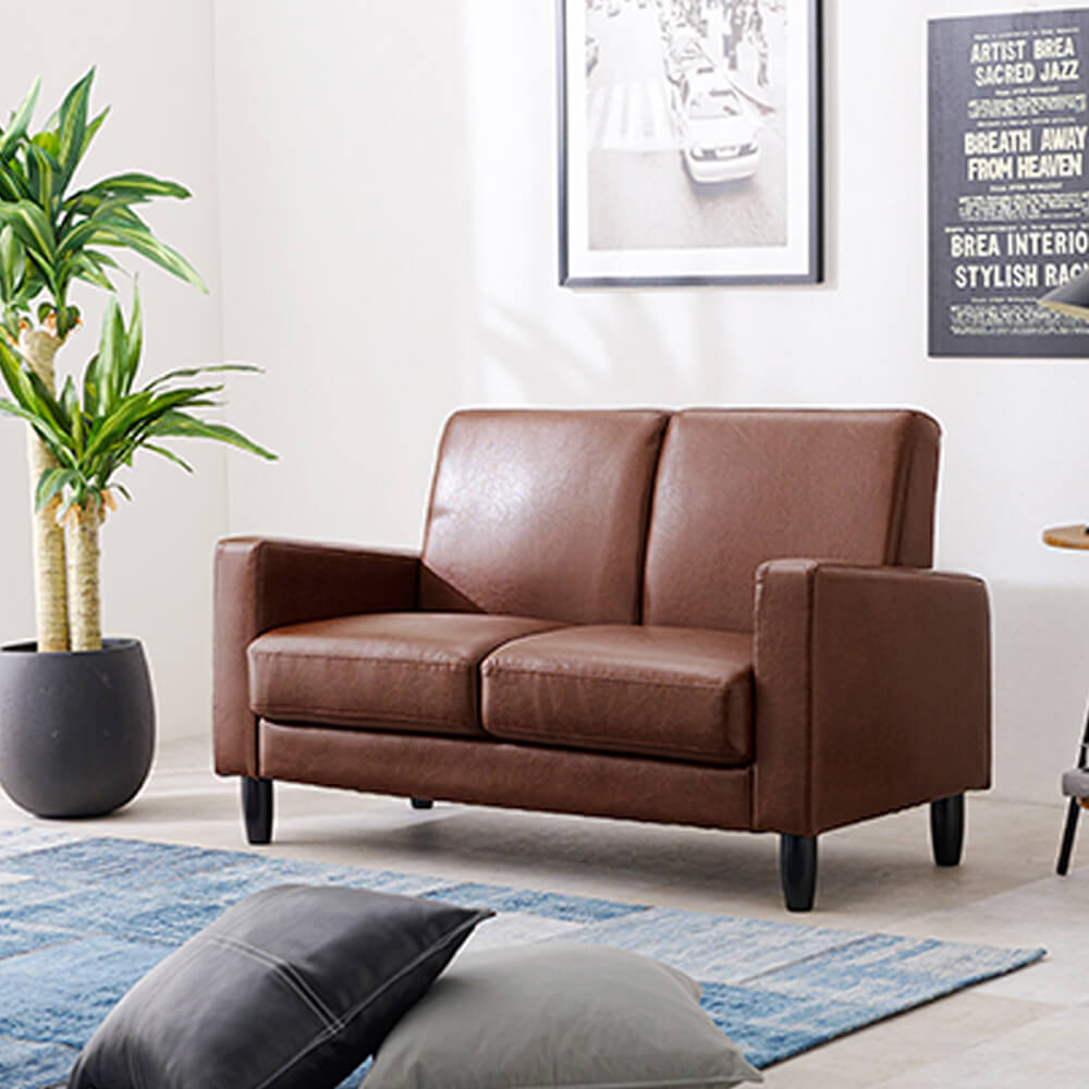 フェイクレザー2人掛けソファ