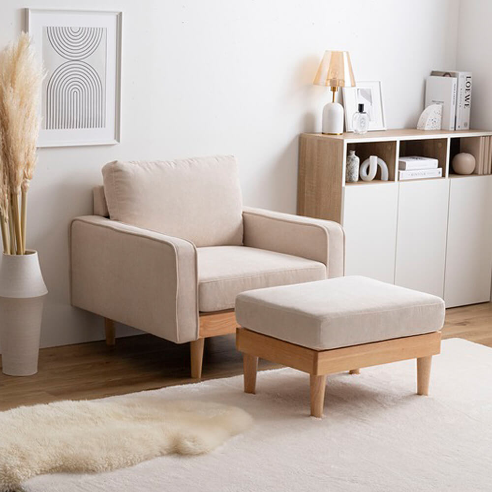 1人掛けコーデュロイソファ＆オットマンセット