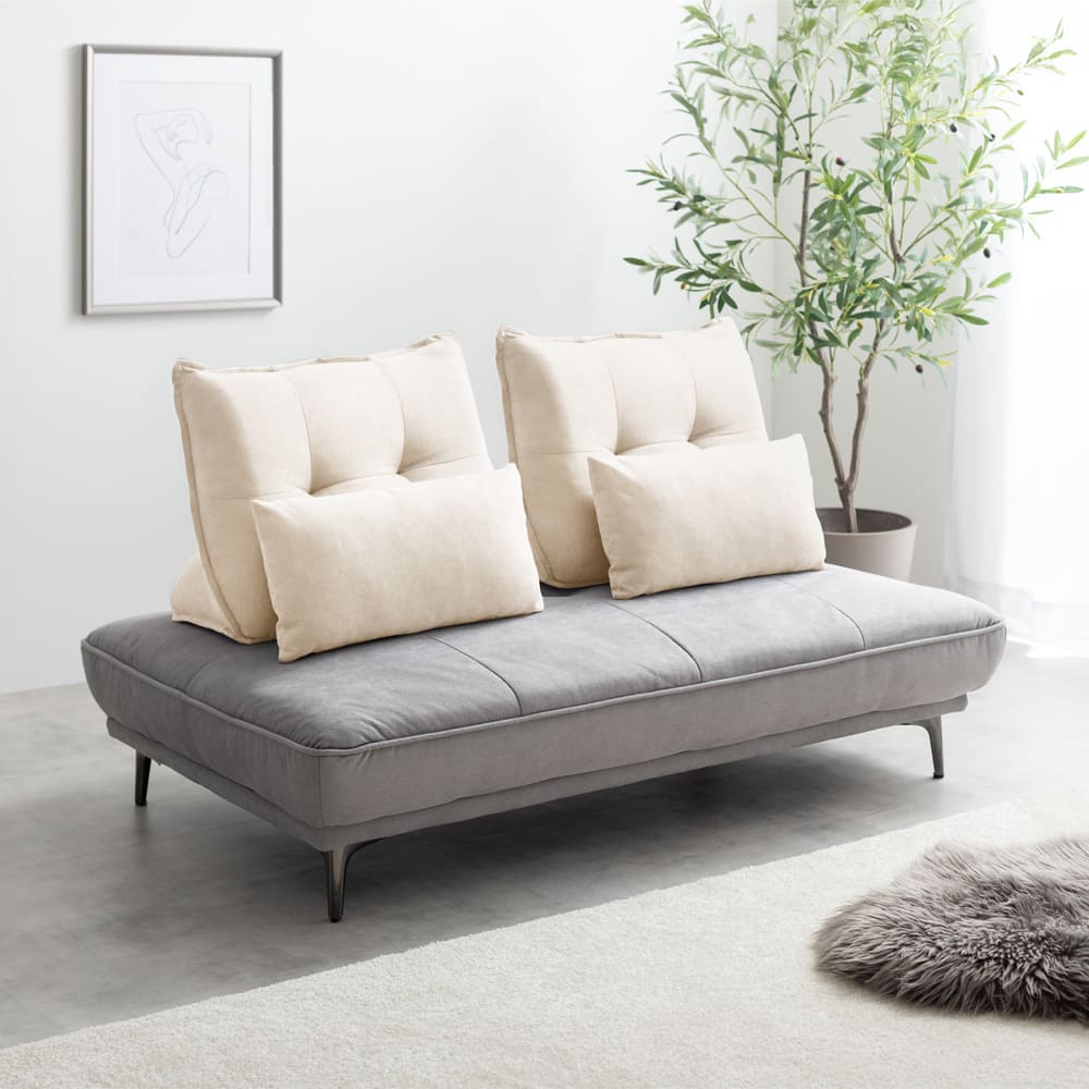 2人掛けアイランドソファ+自立式背もたれクッション2個 3点セット