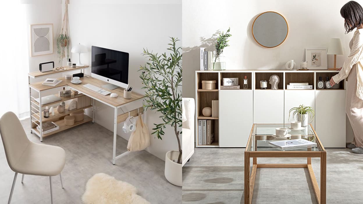 モダンな収納家具のあるリビング空間