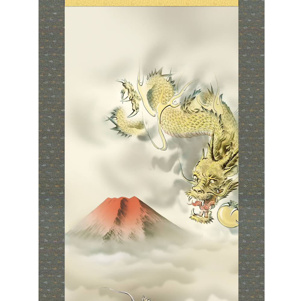 赤富士双龍図 掛軸